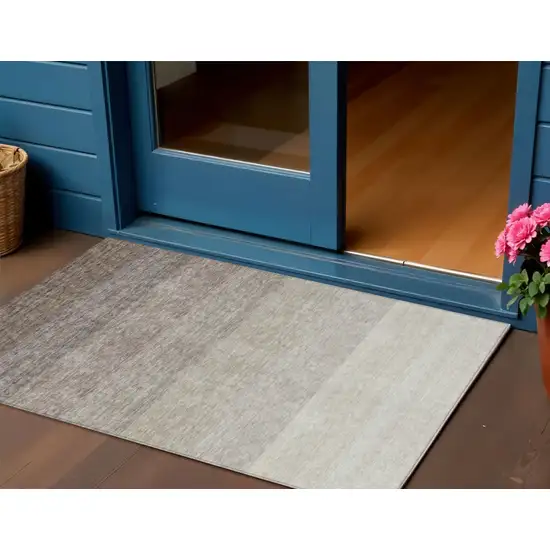 Brown And Ivory Ombre Washable Indoor Outdoor Area Rug Photo 1