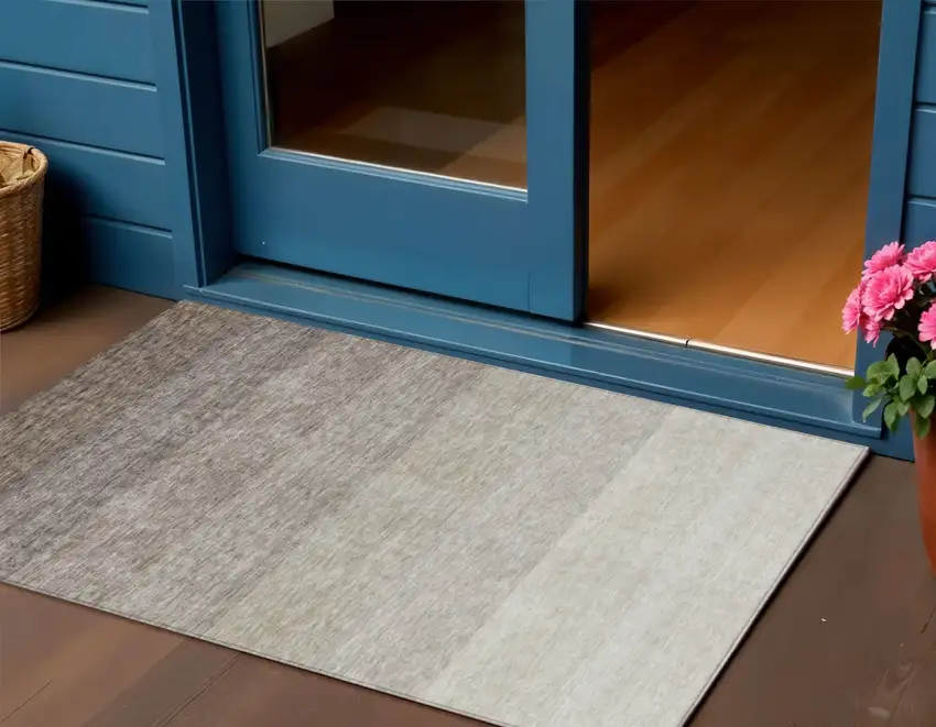 Brown And Ivory Ombre Washable Indoor Outdoor Area Rug Photo 1
