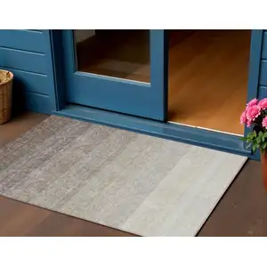 Photo of Brown And Ivory Ombre Washable Indoor Outdoor Area Rug