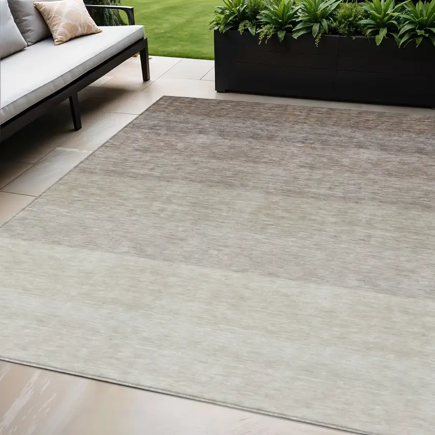 Brown And Ivory Ombre Washable Indoor Outdoor Area Rug Photo 1
