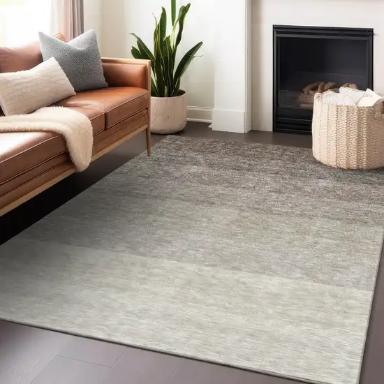 Brown And Ivory Ombre Washable Indoor Outdoor Area Rug Photo 8