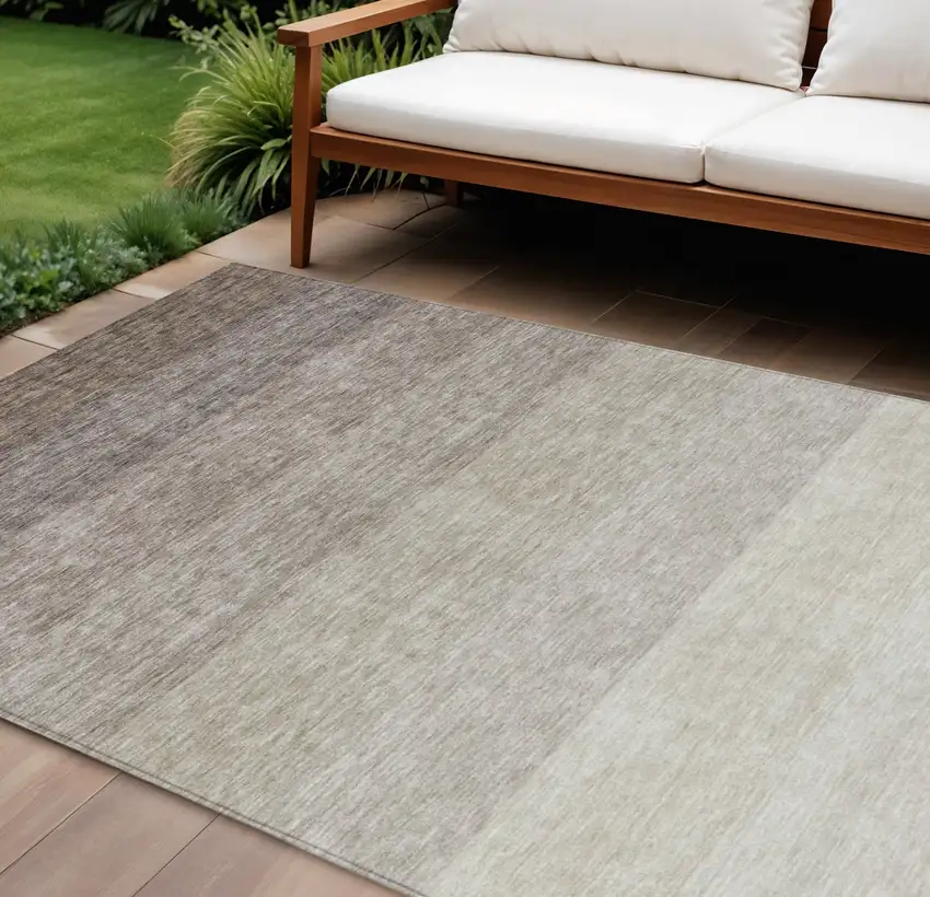 Brown And Ivory Ombre Washable Indoor Outdoor Area Rug Photo 1