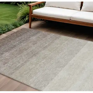 Photo of Brown And Ivory Ombre Washable Indoor Outdoor Area Rug