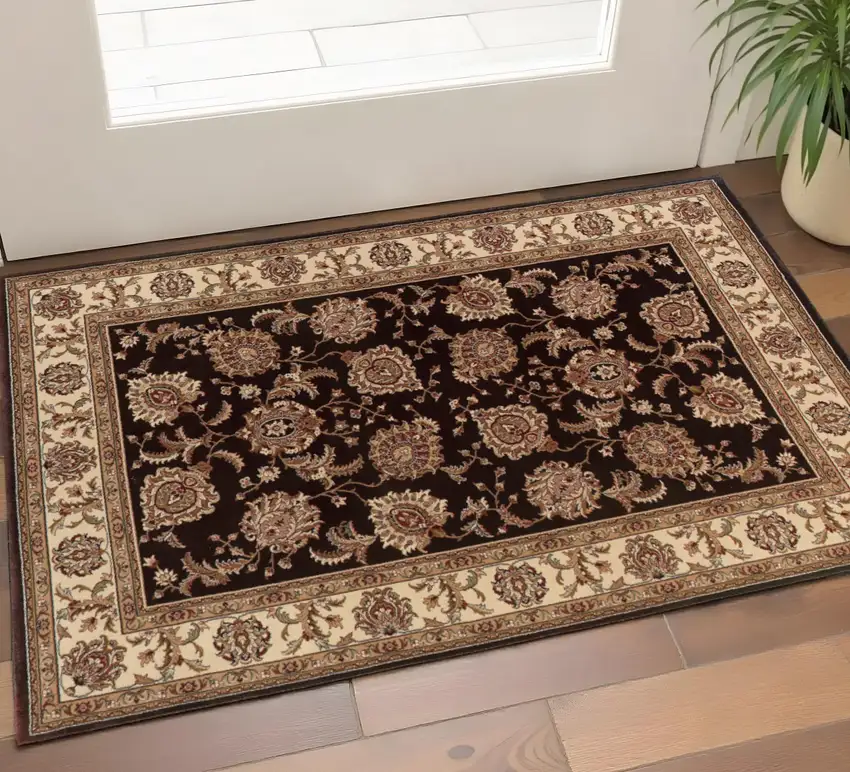 Brown And Ivory Oriental Area Rug Photo 1