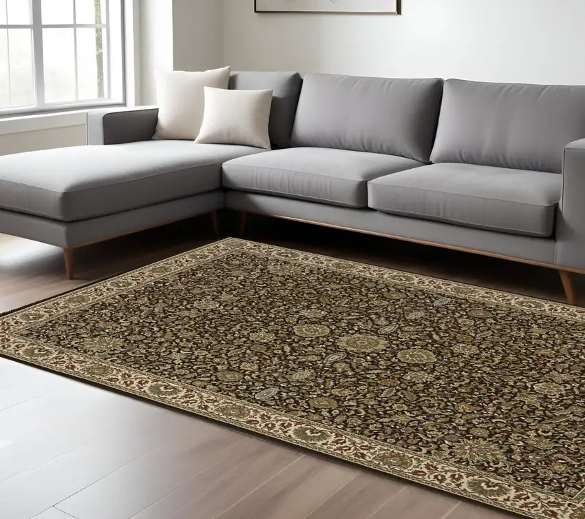 Brown And Ivory Oriental Area Rug Photo 1