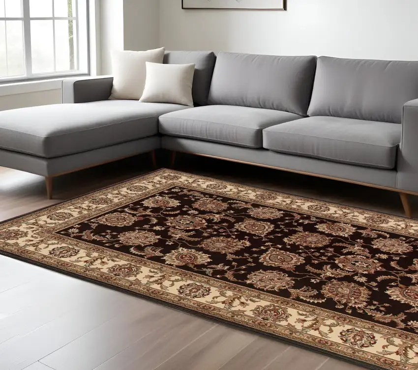 Brown And Ivory Oriental Area Rug Photo 1
