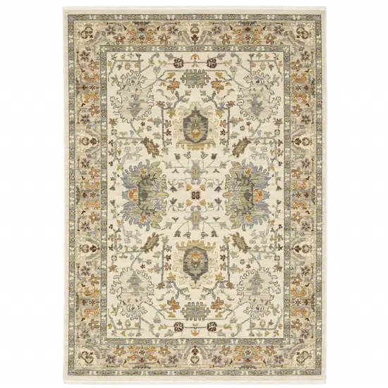 Brown And Ivory Oriental Power Loom Area Rug With Fringe Photo 1