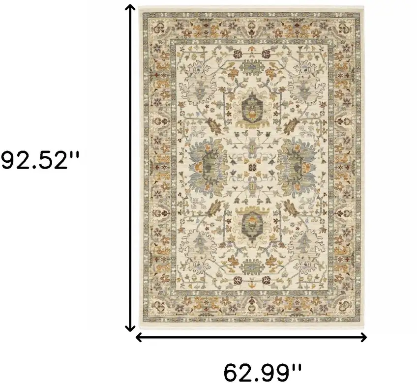 Brown And Ivory Oriental Power Loom Stain Resistant Area Rug With Fringe Photo 3