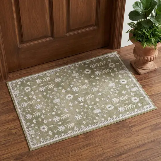 Brown And Ivory Oriental Washable Area Rug Photo 1