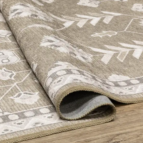 Brown And Ivory Oriental Washable Area Rug Photo 8
