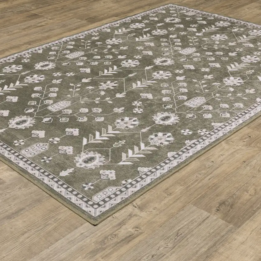 Brown And Ivory Oriental Washable Area Rug Photo 6