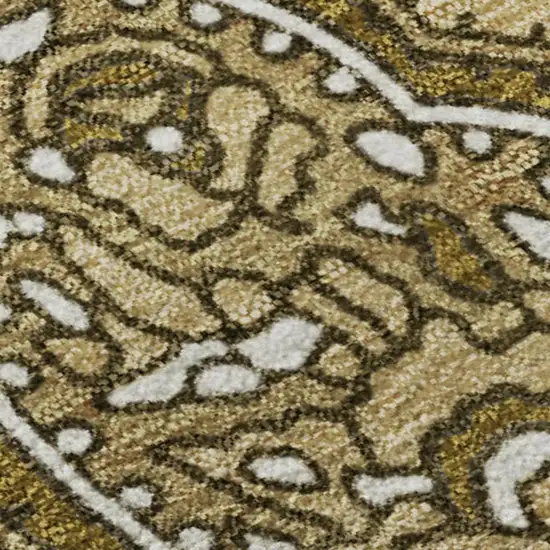 Brown And Ivory Paisley Washable Area Rug With UV Protection Photo 4