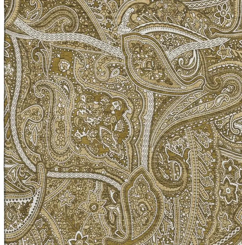 Brown And Ivory Paisley Washable Area Rug With UV Protection Photo 7