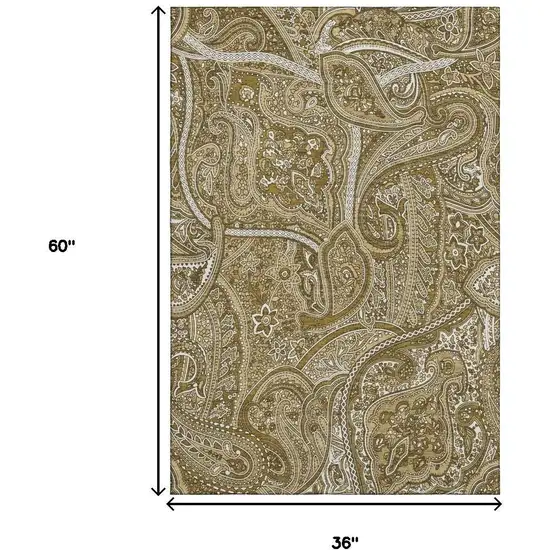 Brown And Ivory Paisley Washable Area Rug With UV Protection Photo 3