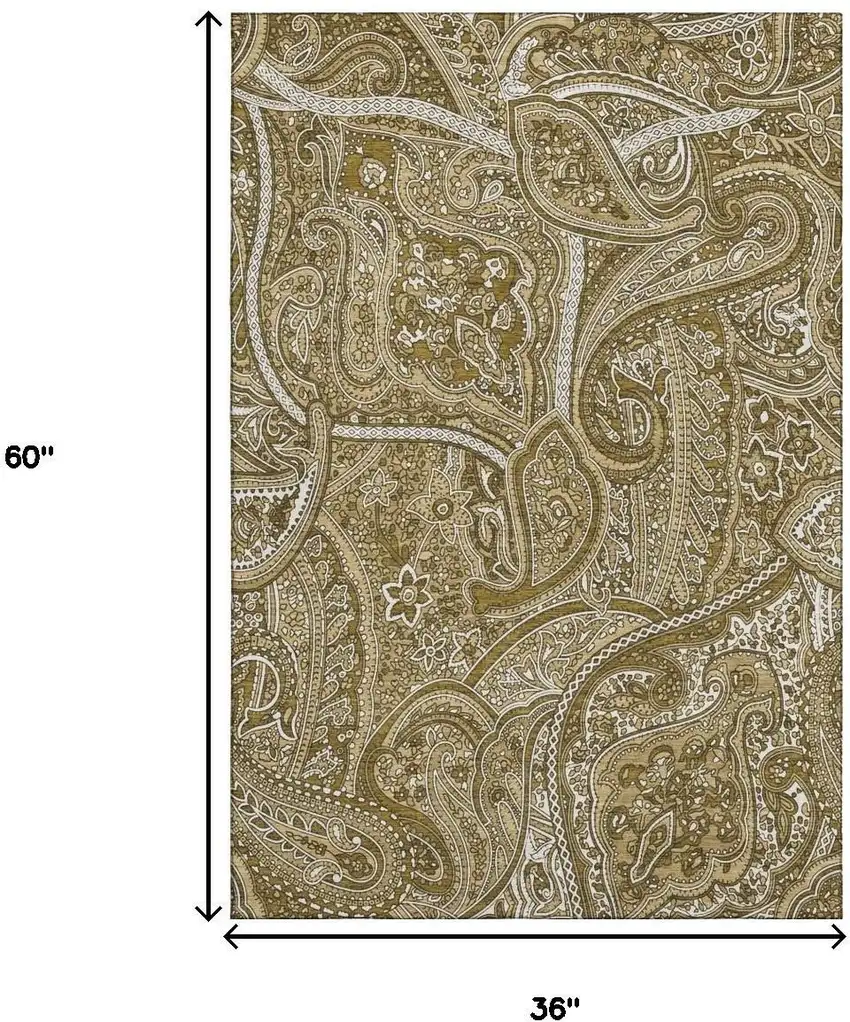 Brown And Ivory Paisley Washable Area Rug With UV Protection Photo 3
