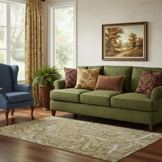 Brown And Ivory Paisley Washable Area Rug With UV Protection Photo 1