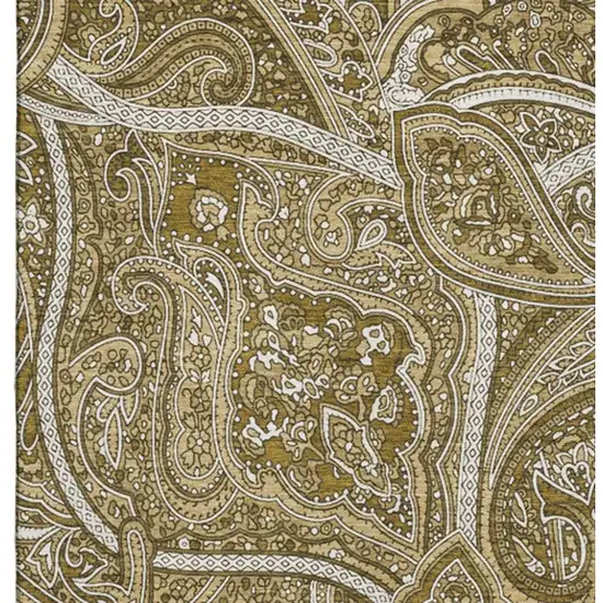 Brown And Ivory Paisley Washable Area Rug With UV Protection Photo 3