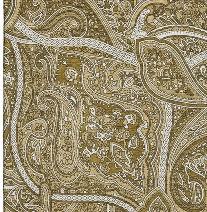 Brown And Ivory Paisley Washable Area Rug With UV Protection Photo 3