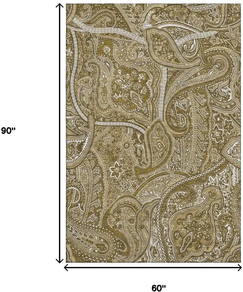 Brown And Ivory Paisley Washable Area Rug With UV Protection Photo 7