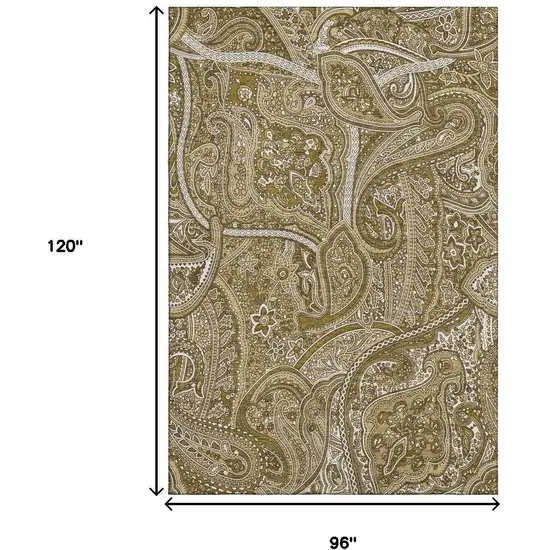 Brown And Ivory Paisley Washable Area Rug With UV Protection Photo 7