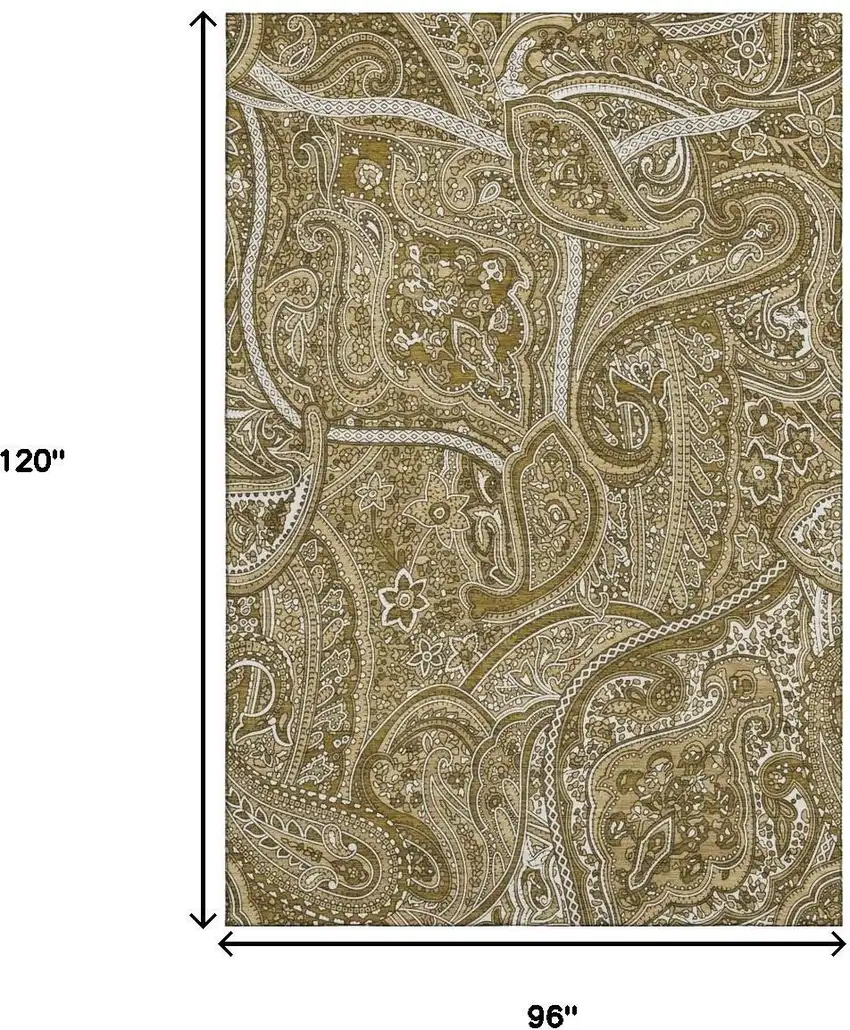 Brown And Ivory Paisley Washable Area Rug With UV Protection Photo 7
