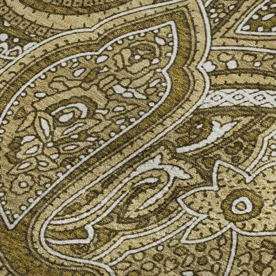 Brown And Ivory Paisley Washable Area Rug With UV Protection Photo 4