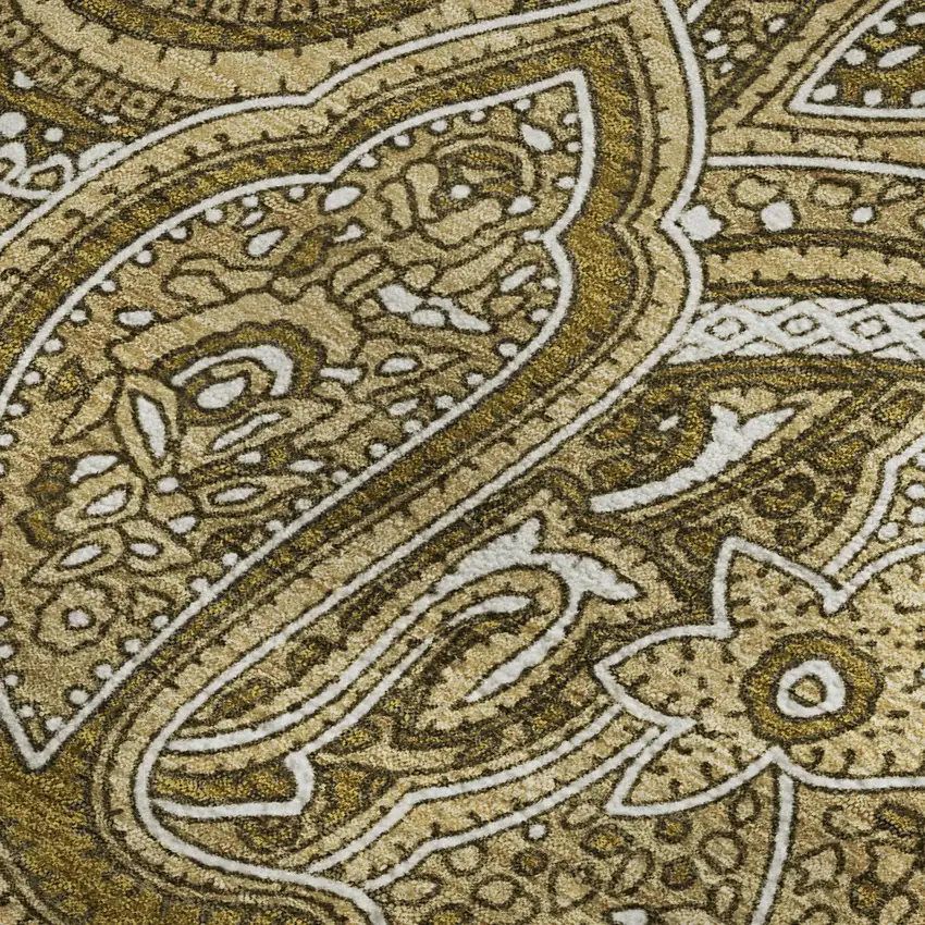 Brown And Ivory Paisley Washable Area Rug With UV Protection Photo 4