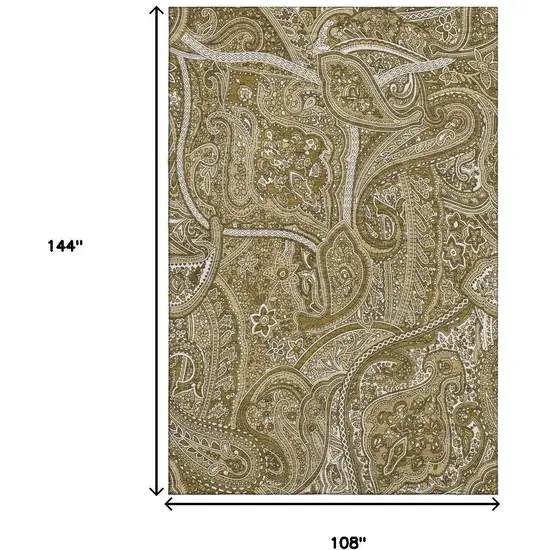 Brown And Ivory Paisley Washable Area Rug With UV Protection Photo 7