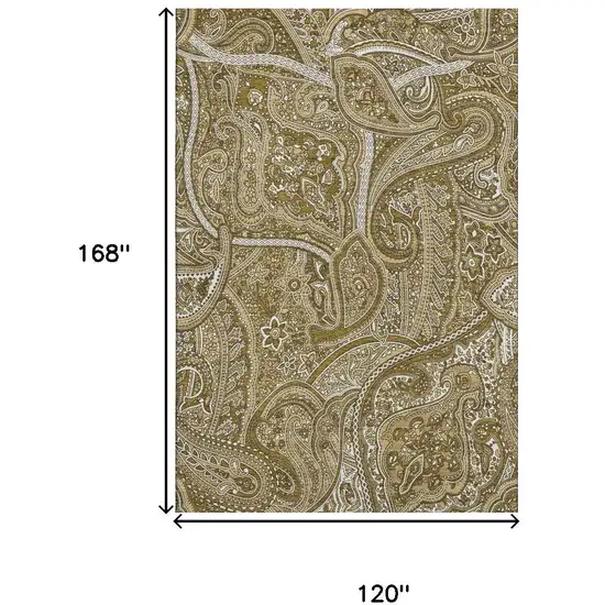 Brown And Ivory Paisley Washable Area Rug With UV Protection Photo 3