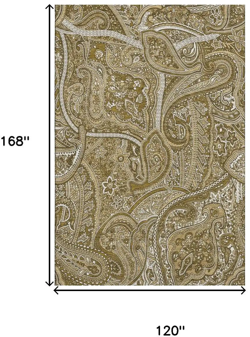 Brown And Ivory Paisley Washable Area Rug With UV Protection Photo 3