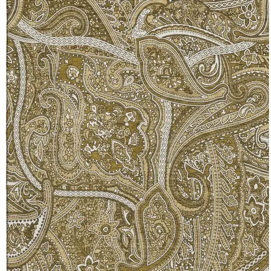 Brown And Ivory Paisley Washable Area Rug With UV Protection Photo 4