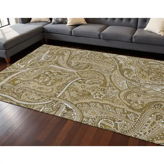 Brown And Ivory Paisley Washable Area Rug With UV Protection Photo 2