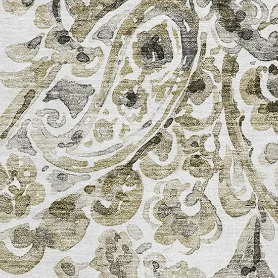 Brown And Ivory Paisley Washable Area Rug With UV Protection Photo 3