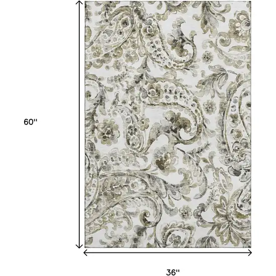 Brown And Ivory Paisley Washable Area Rug With UV Protection Photo 3