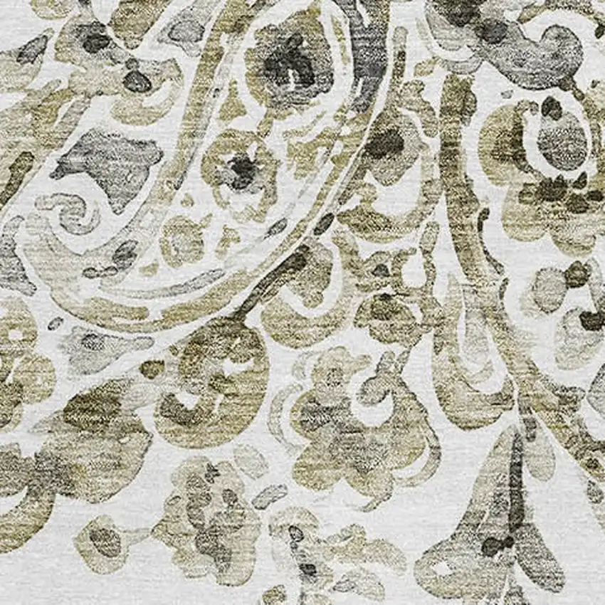 Brown And Ivory Paisley Washable Area Rug With UV Protection Photo 3