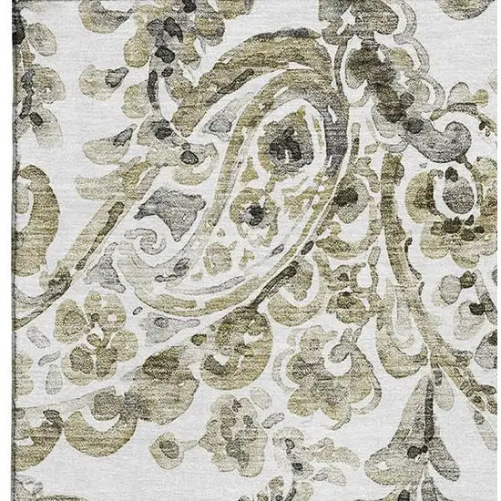 Brown And Ivory Paisley Washable Area Rug With UV Protection Photo 4