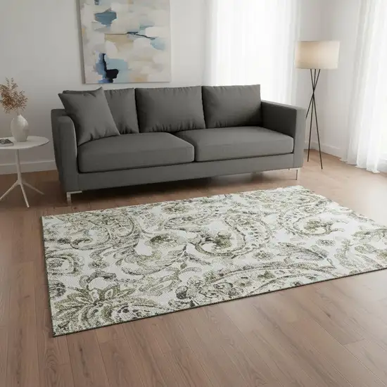 Brown And Ivory Paisley Washable Area Rug With UV Protection Photo 2