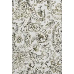 Photo of Brown And Ivory Paisley Washable Area Rug With UV Protection