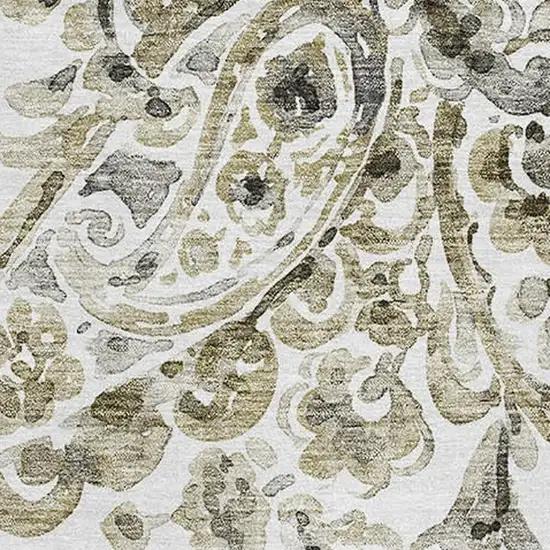 Brown And Ivory Paisley Washable Area Rug With UV Protection Photo 3