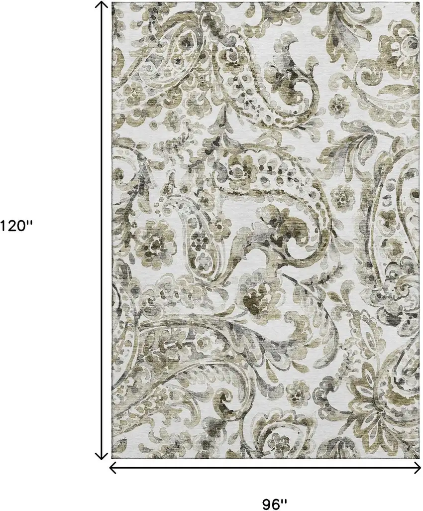 Brown And Ivory Paisley Washable Area Rug With UV Protection Photo 3
