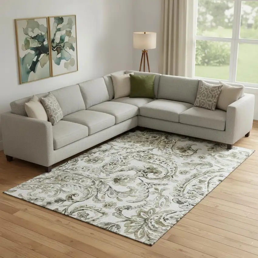 Brown And Ivory Paisley Washable Area Rug With UV Protection Photo 1
