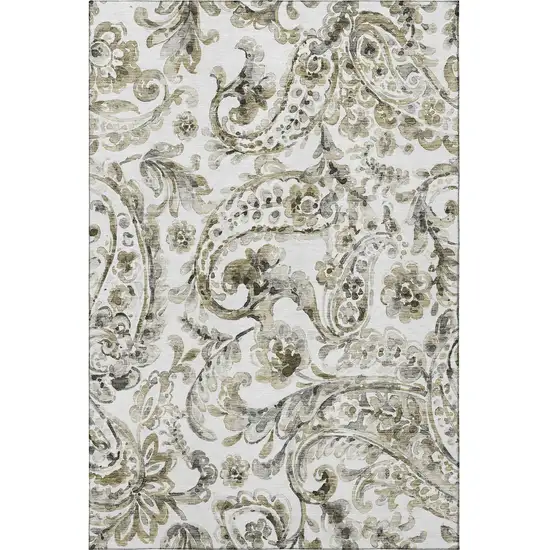 Brown And Ivory Paisley Washable Area Rug With UV Protection Photo 4