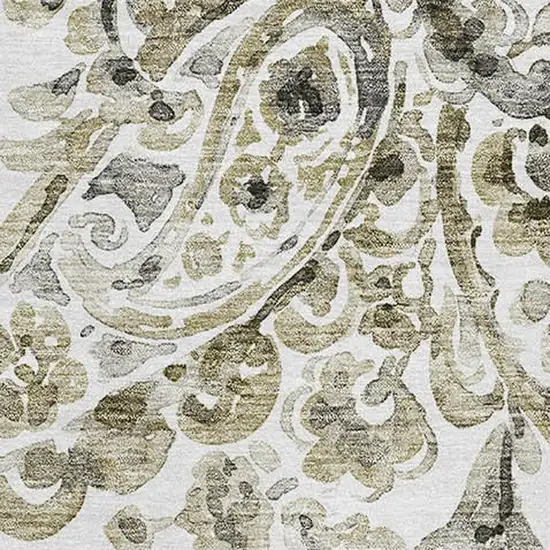 Brown And Ivory Paisley Washable Area Rug With UV Protection Photo 3
