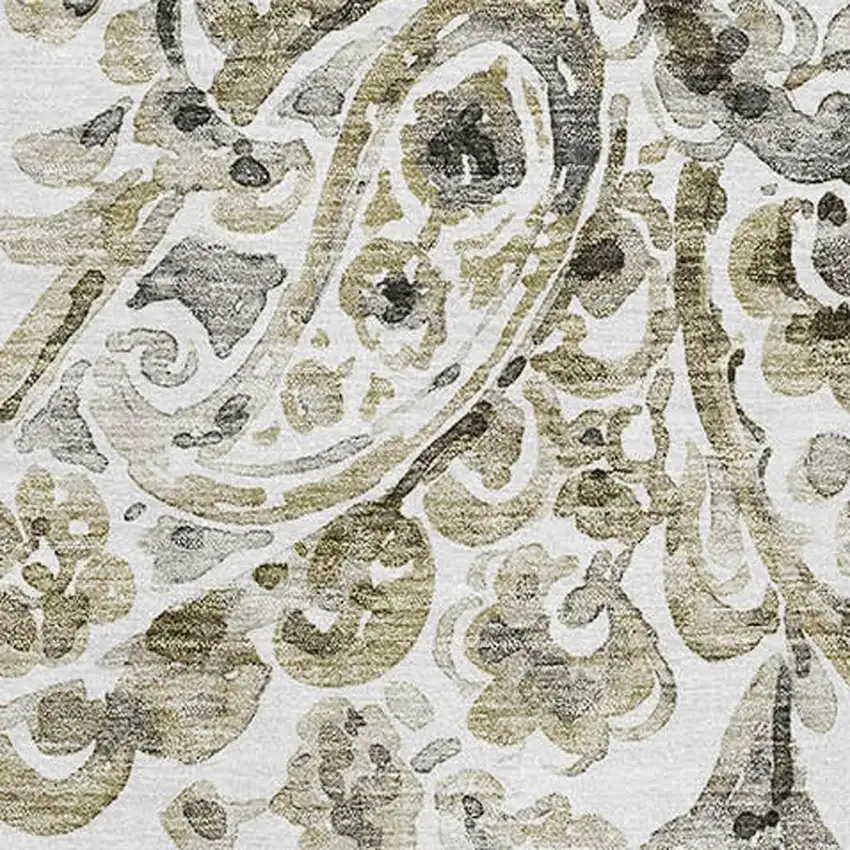 Brown And Ivory Paisley Washable Area Rug With UV Protection Photo 3