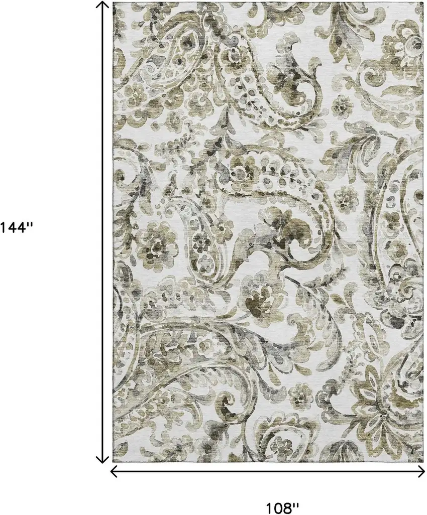 Brown And Ivory Paisley Washable Area Rug With UV Protection Photo 3