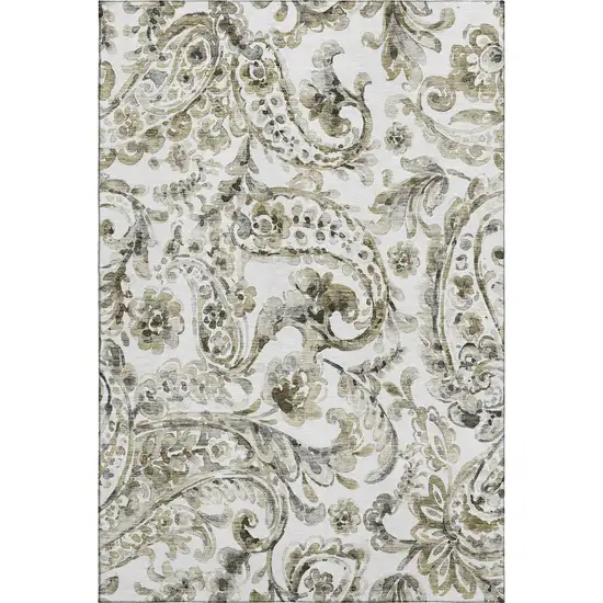 Brown And Ivory Paisley Washable Area Rug With UV Protection Photo 1