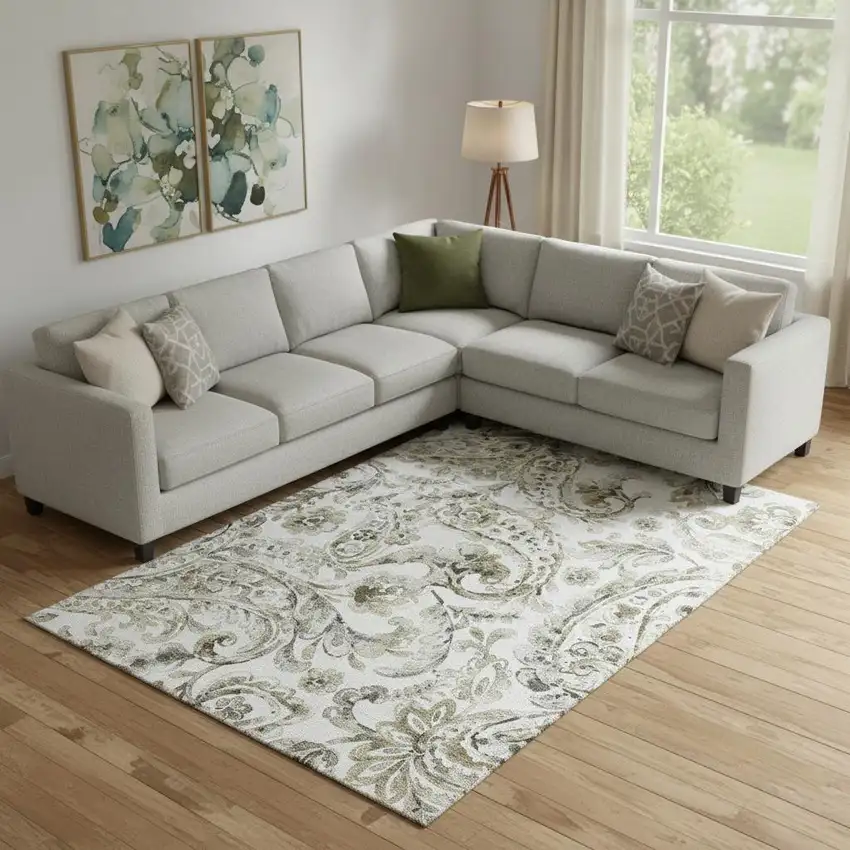 Brown And Ivory Paisley Washable Area Rug With UV Protection Photo 1