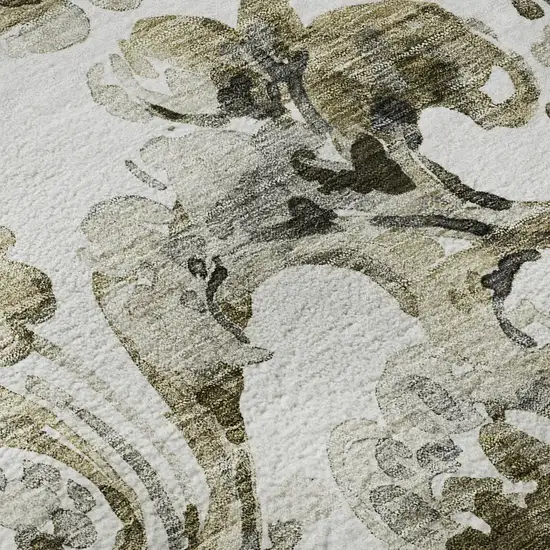 Brown And Ivory Paisley Washable Area Rug With UV Protection Photo 9