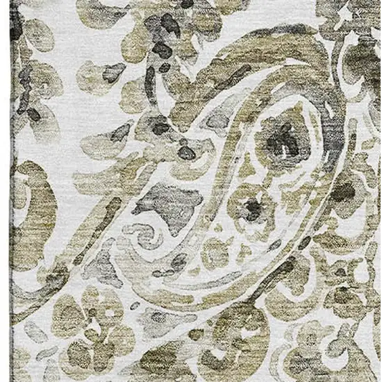 Brown And Ivory Paisley Washable Area Rug With UV Protection Photo 3