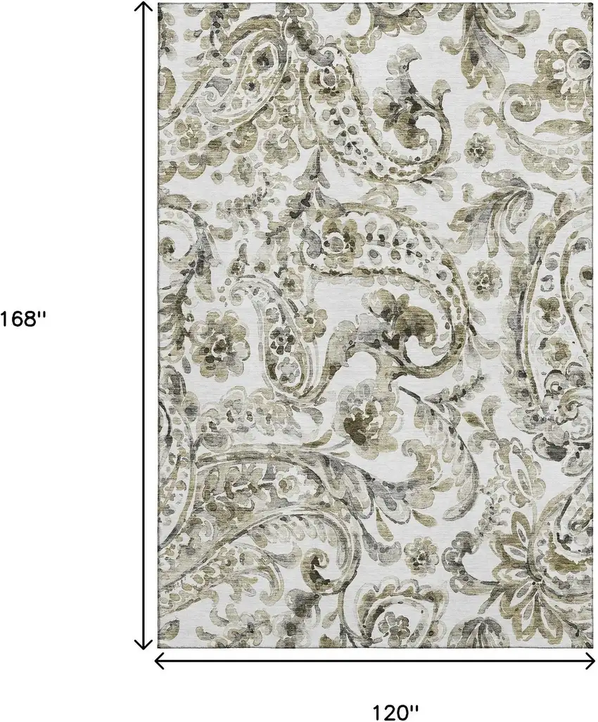Brown And Ivory Paisley Washable Area Rug With UV Protection Photo 3